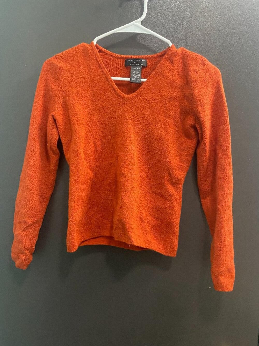 Sarah Spencer 100% Italian Merino Wool V-Neck Sweater Petite M Rust Orange